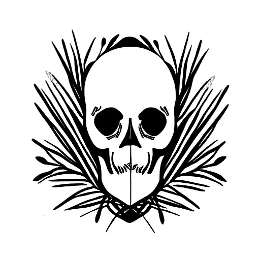 Small skull. pampas grass. Oak tree. stary sky tattoo design idea