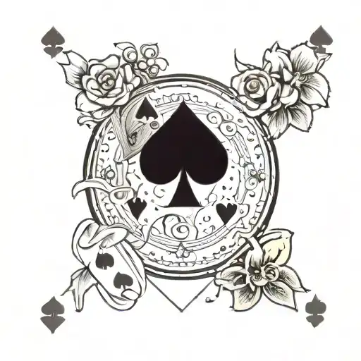a fan of four cards the ace, the nine, the four of hearts and the five with an orchid tattoo design idea