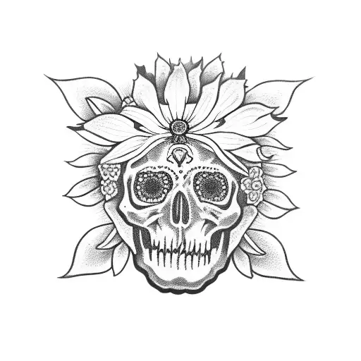 Santa Muerte holding a pipe and an edelweiss flower tattoo design idea