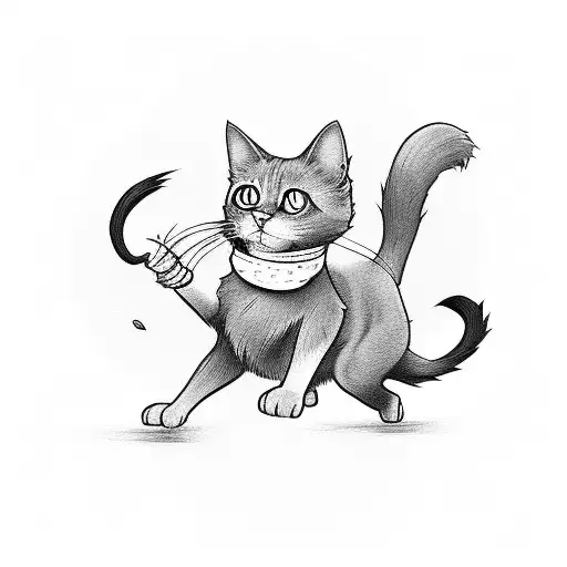 black cat riding a scooter full side view tattoo design idea