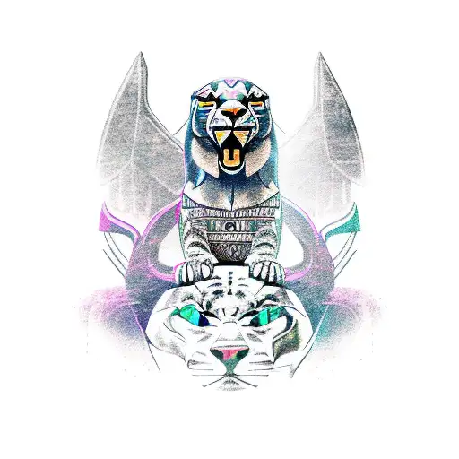 a panther, falcon, and ram, arranged like a totem pole tattoo design idea