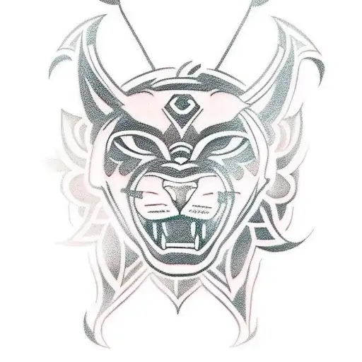 a totem-style tattoo incorporating the mascots of my previous schools: a panther, falcon, and ram.  tattoo design idea