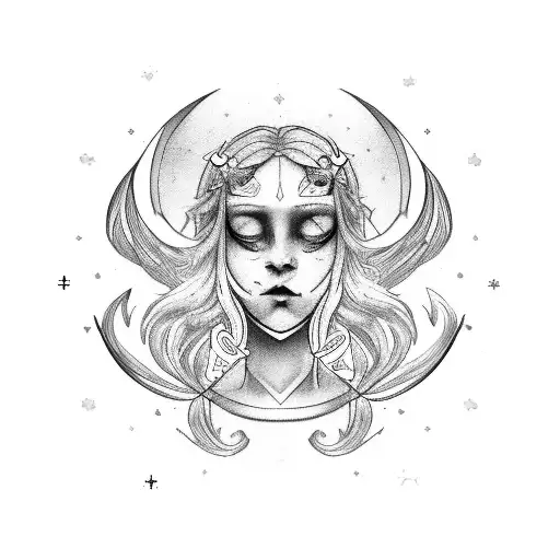 Create a personification of the Virgo zodiac sign with the Virgo constellation symbol tattoo design idea