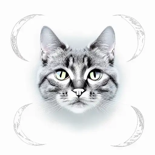 black cat with a white spot on its chest sitting on a branch with a full moon in the background tattoo design idea