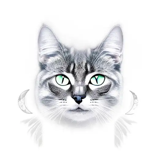 black cat with a white spot on its chest sitting on a branch with a full moon in the background tattoo design idea