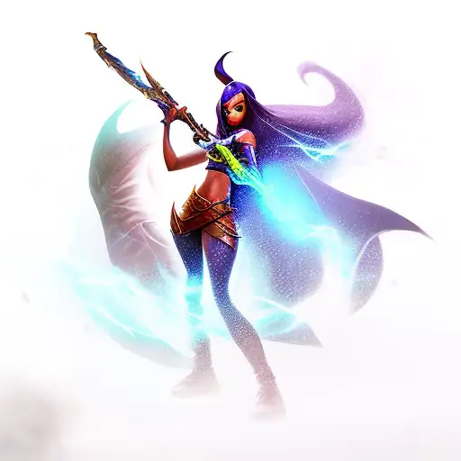Samira, from league of legends in action with her iconic dual-wielded guns and her signature wind magic tattoo design idea