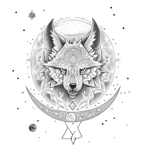 Una carta astral con un dibujo adentro, este debe incluir una luna con rostro, flores de la patagonia argentina y nubes tattoo design idea