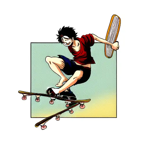 luffy skating tattoo design idea