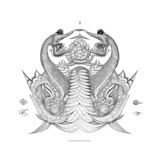 um quetzalcoatl sob uma pirâmide asteca rodeado por alebrijes  tattoo design idea