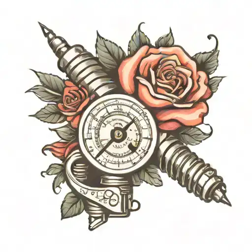 Spark plug rose speedometer tattoo design idea