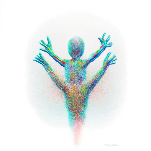 minimalist depiction of a human figure. The figure stands upright with arms slightly outstretched, symbolizing a sense o tattoo design idea