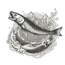 A koi fish jumping out of the water with a mountain backdrop, symbolizing overcoming obstacles and reaching new heights tattoo design idea