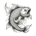 A koi fish swimming upstream with a hidden assassin's creed symbol incorporated into its scales, representing determination and loyalty tattoo design idea