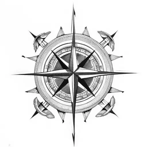 Compass rose cross  tattoo design idea