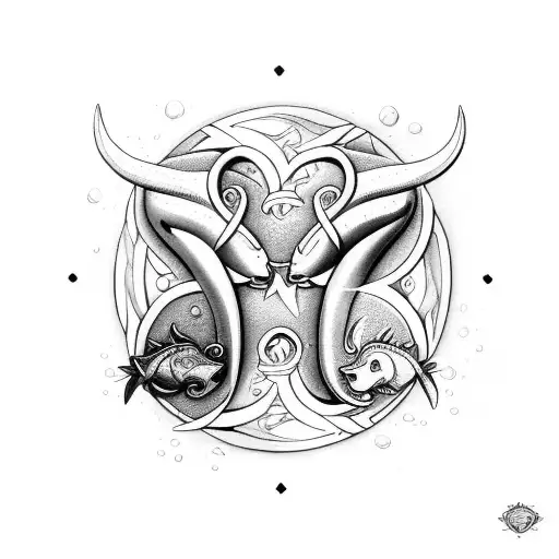 taurus protecting pisces with waterflow tattoo design idea