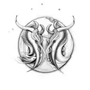 taurus protecting pisces with waterflow tattoo design idea