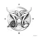 taurus protecting pisces with waterflow tattoo design idea