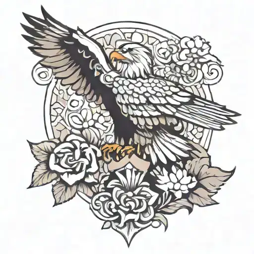 eagle, cross, flower tattoo design idea