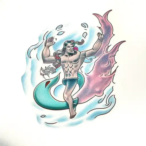 merman reaching out tattoo design idea