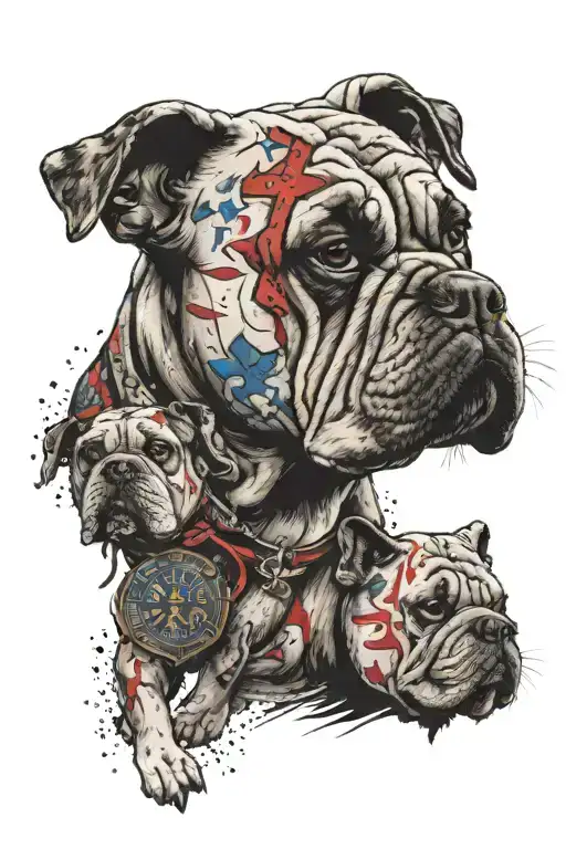 Ajax Amsterdam logo and hooliganism and firework flares and bulldog and the 3 amsterdam crosses  tattoo design idea