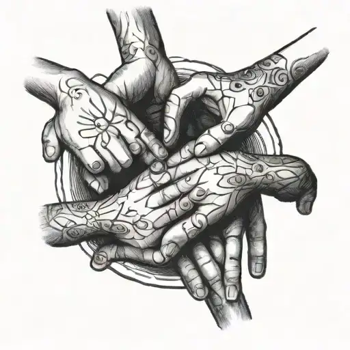A minimalist design of five hands forming a circle to represent family love tattoo design idea
