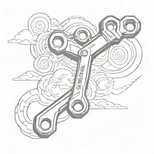 A mechanic's wrench intertwined with swirling clouds tattoo design idea