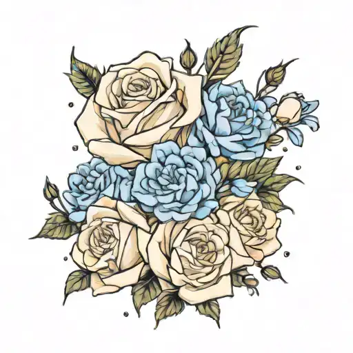 White roses, blue carnations, baby’s breath, Beau, 3/19/22 tattoo design idea