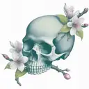 black and white skull with pink cherry blossoms  wrapped tattoo design idea