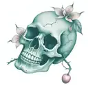 black and white skull with pink cherry blossoms  wrapped tattoo design idea