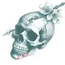 black and white skull with pink cherry blossoms  wrapped tattoo design idea