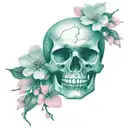 black and white skull with pink cherry blossoms  wrapped tattoo design idea