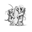 Knight fighting with a dragon. Defending his two little lions.  tattoo design idea