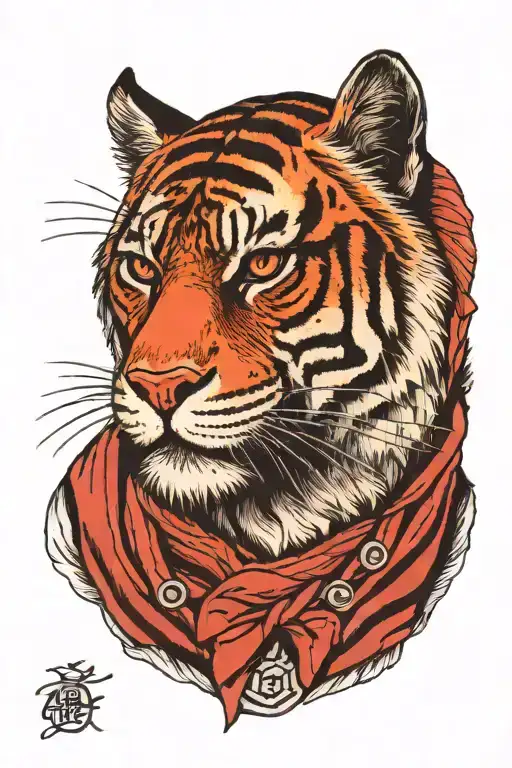 portrait of Daniel the striped tiger in a red cardigan  tattoo design idea
