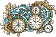 tidal waves intertwined with a clock and a cross  tattoo design idea