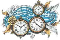 tidal waves intertwined with a clock and a cross  tattoo design idea