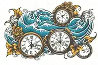tidal waves intertwined with a clock tattoo design idea