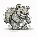 A bear walking away while holding hands with Stitch from lilo and stitch. The bear has a shadow but stitch does not tattoo design idea