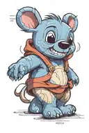 A bear walking away while holding hands with Stitch from lilo and stitch. The bear has a shadow but stitch does not tattoo design idea
