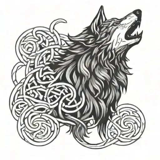 Celtic style wolf embedded with Trinity knot line drawing howling  tattoo design idea