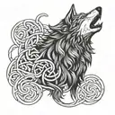 Celtic style wolf embedded with Trinity knot line drawing howling  tattoo design idea