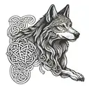 Celtic style wolf embedded with Trinity knot line drawing howling  tattoo design idea