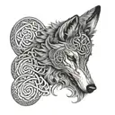 Celtic style wolf embedded with Trinity knot line drawing howling  tattoo design idea
