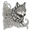 Celtic style wolf embedded with Trinity knot line drawing howling  tattoo design idea