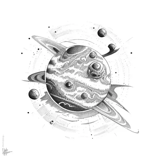  planet mars with a flying car tattoo design idea