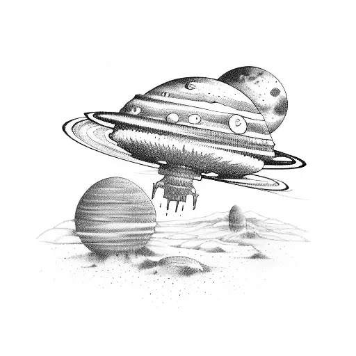 mars with a UFO that looks like a car tattoo design idea