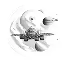  planet mars with a flying car tattoo design idea