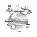  planet mars with a flying car tattoo design idea