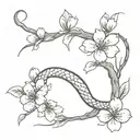 snake and cherry blossom branch wrapped tattoo design idea