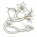 snake and cherry blossom branch wrapped tattoo design idea
