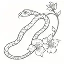 snake and cherry blossom branch wrapped tattoo design idea